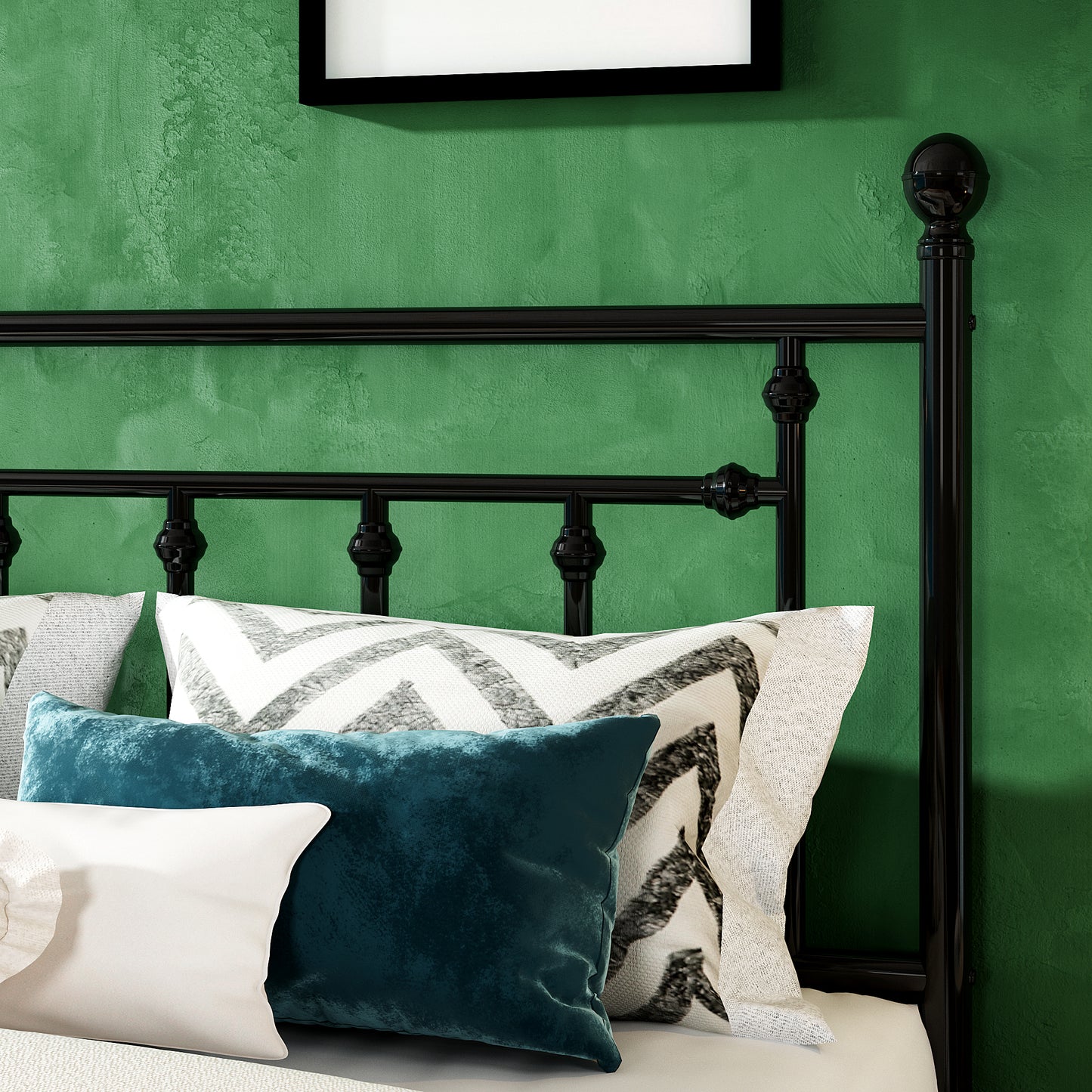Allewie 14" Metal Platform Bed Frame with Victorian Vintage Headboard and Footboard