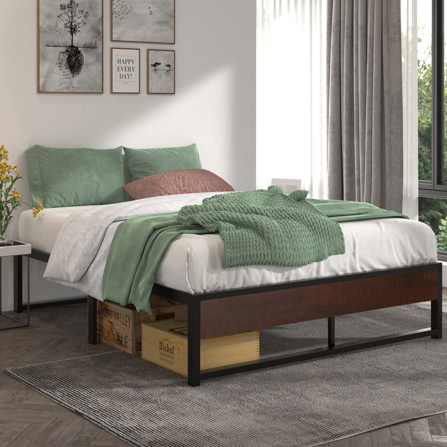 Allewie Black 14 Inch Metal Platform Bed Frame, Non-Headboard, Mattress Foundation with Metal Slat Support