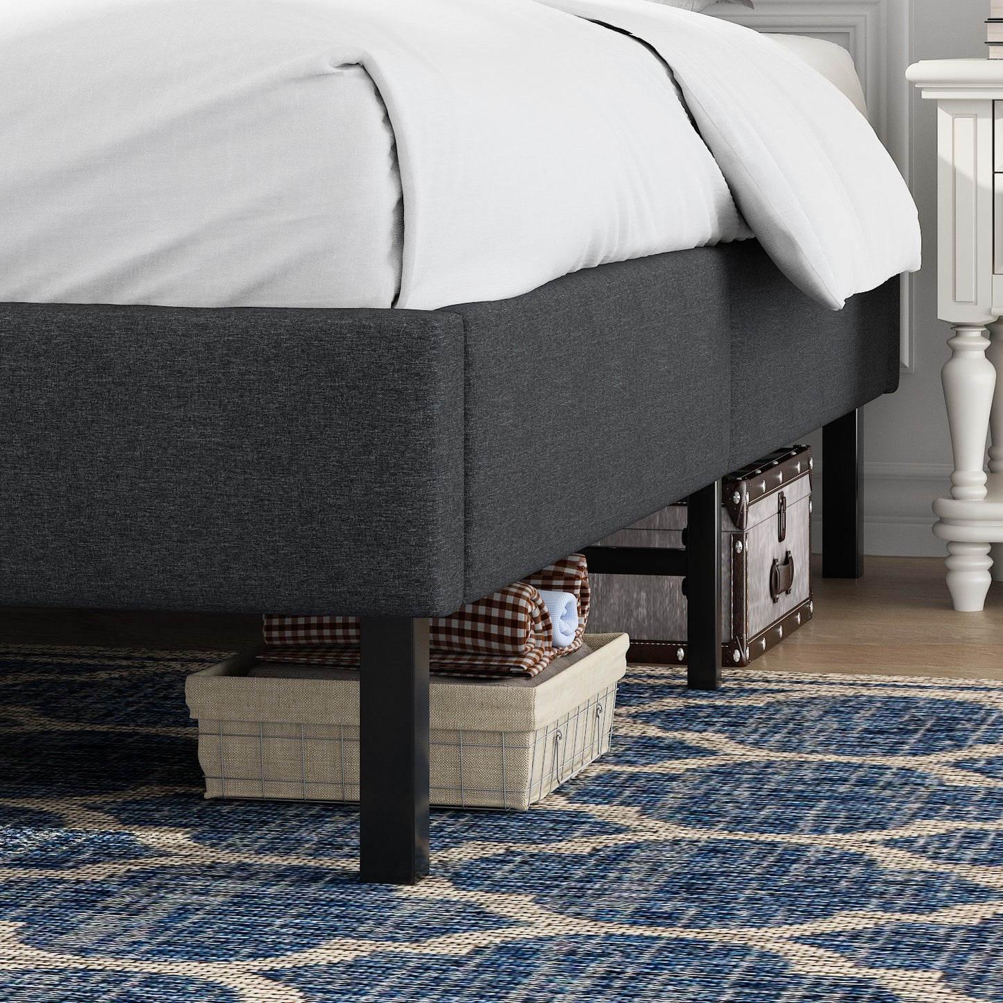 Allewie Upholstered Platform Bed Frame / No Box Spring Needed / Wood Slat Support / Easy Assembly, Mattress Foundation, Grey