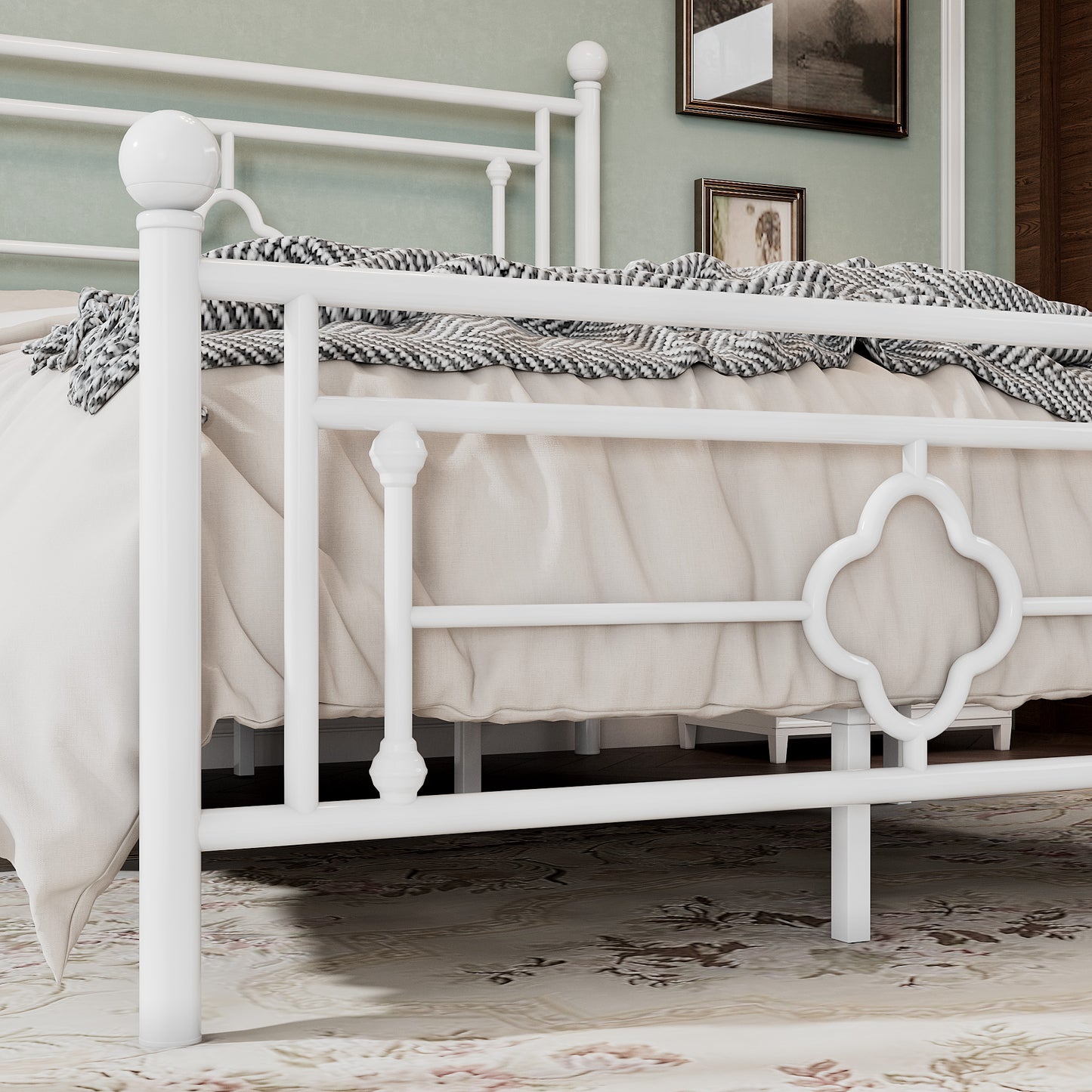 Allewie Metal Platform Bed Frame with Victorian Vintage Headboard and Footboard, Black