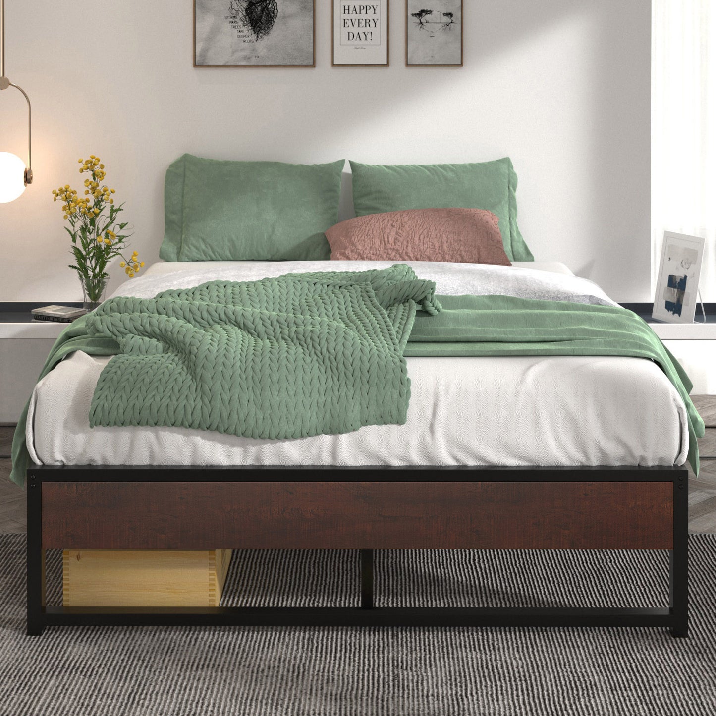 Allewie Black 14 Inch Metal Platform Bed Frame, Non-Headboard, Mattress Foundation with Metal Slat Support