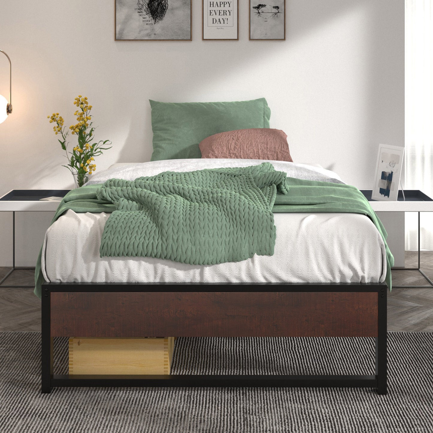 Allewie Black 14 Inch Metal Platform Bed Frame, Non-Headboard, Mattress Foundation with Metal Slat Support