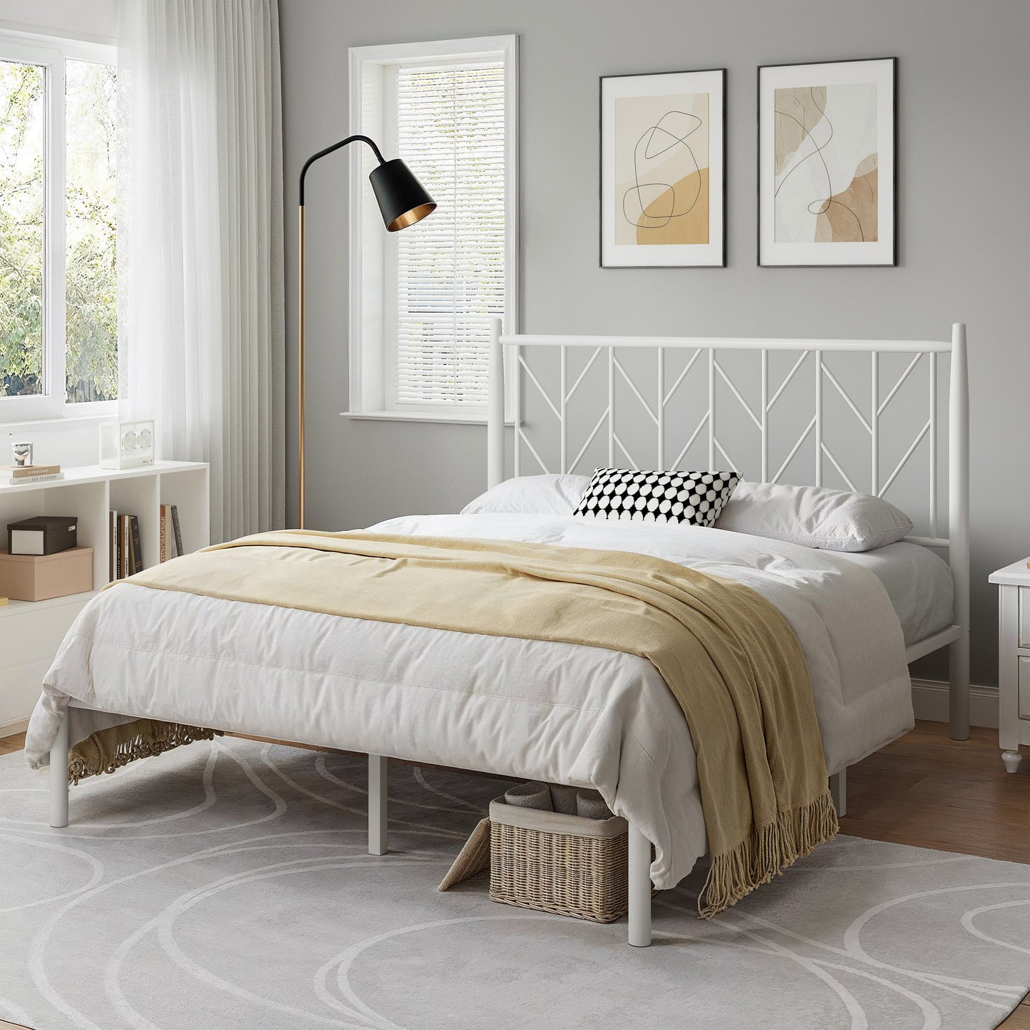 Allewie Gold Modern Platform Bed Frame with Vintage Headboard, 12'' Under-bed Storage