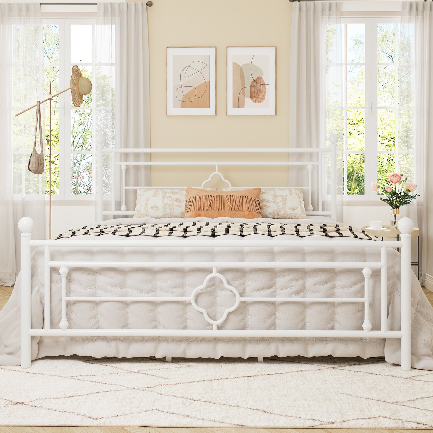 Allewie Metal Platform Bed Frame with Victorian Vintage Headboard and Footboard, Black