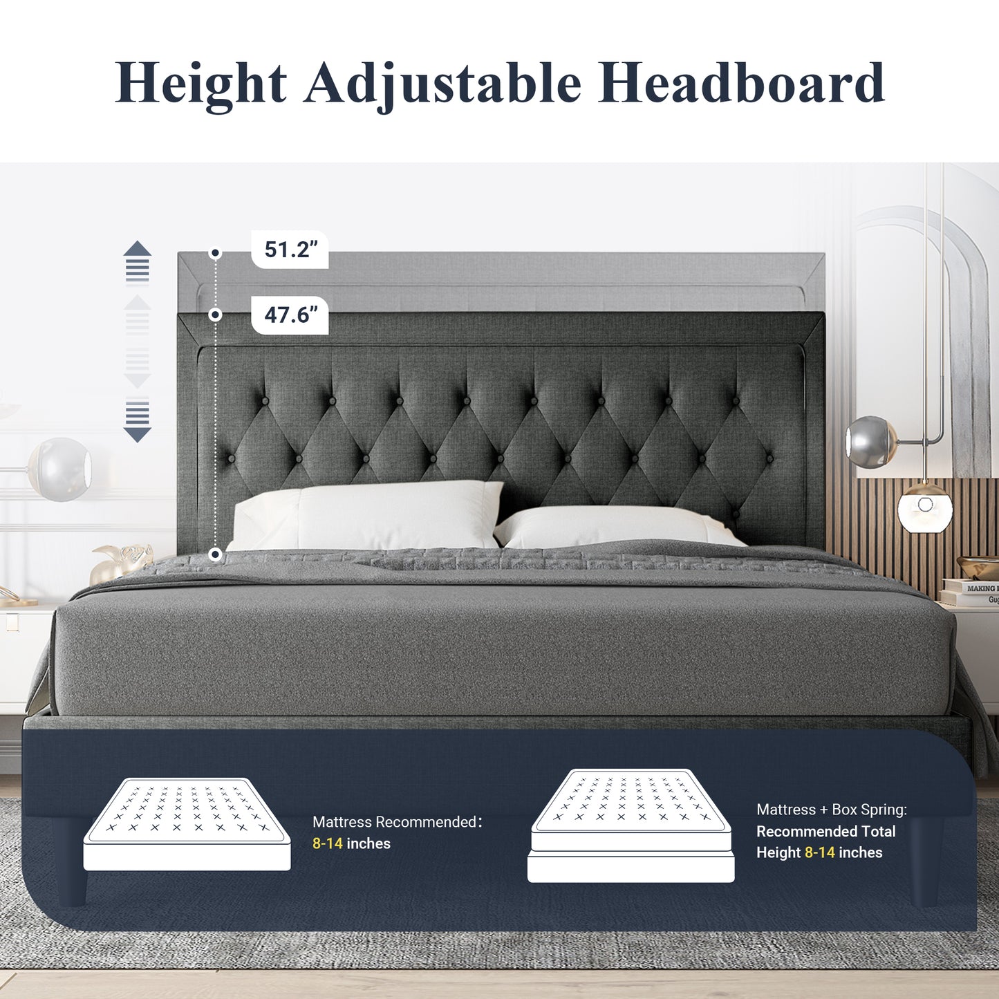 Allewie Bed Frame Upholstered Platform Bed with Adjustable Headboard