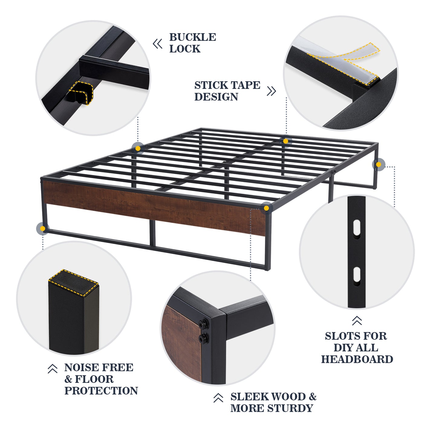 Allewie Black 14 Inch Metal Platform Bed Frame, Non-Headboard, Mattress Foundation with Metal Slat Support