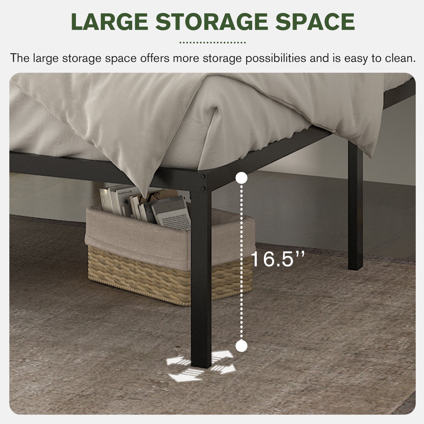 Allewie Heavy Duty Metal Platform Bed Frame with 16.5" Large Under Bed Storage Space, Noise-Free