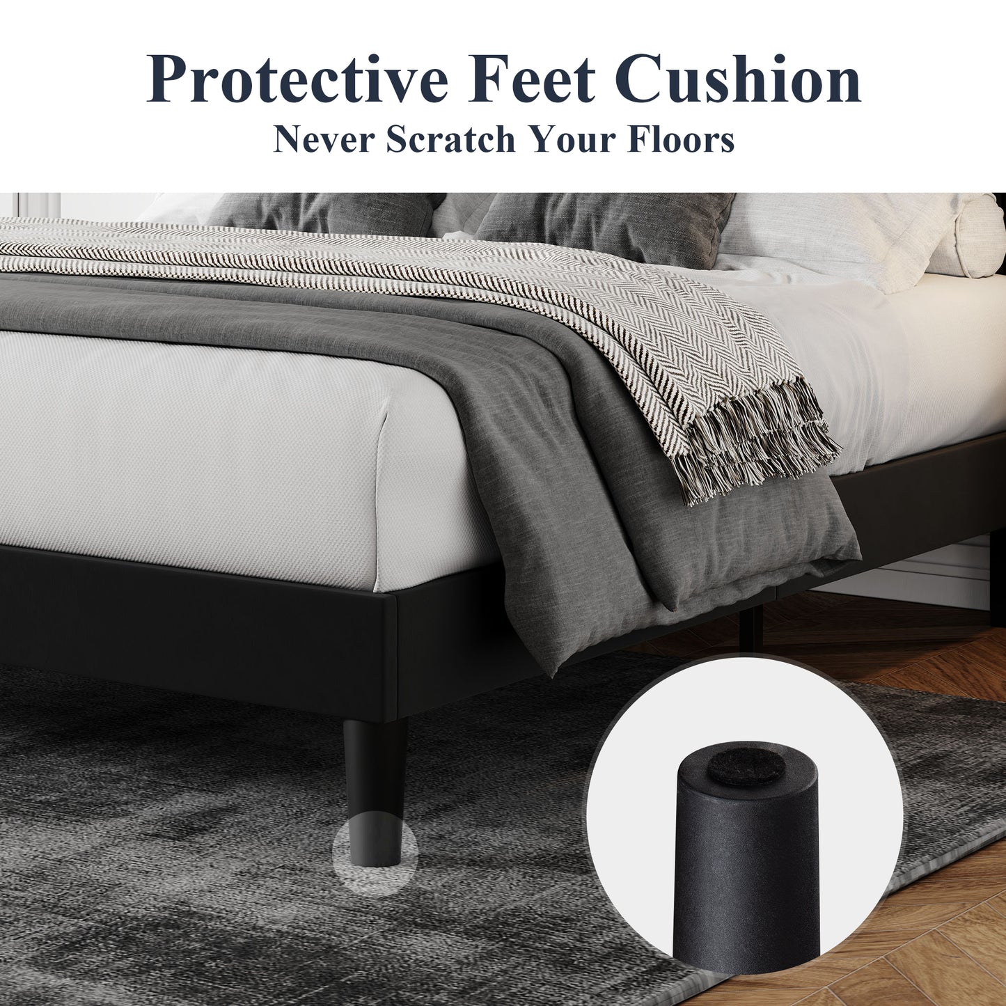 Allewie Velvet Upholstered Platform Bed Frame with Adjustable Vertical Channel Tufted Headboard