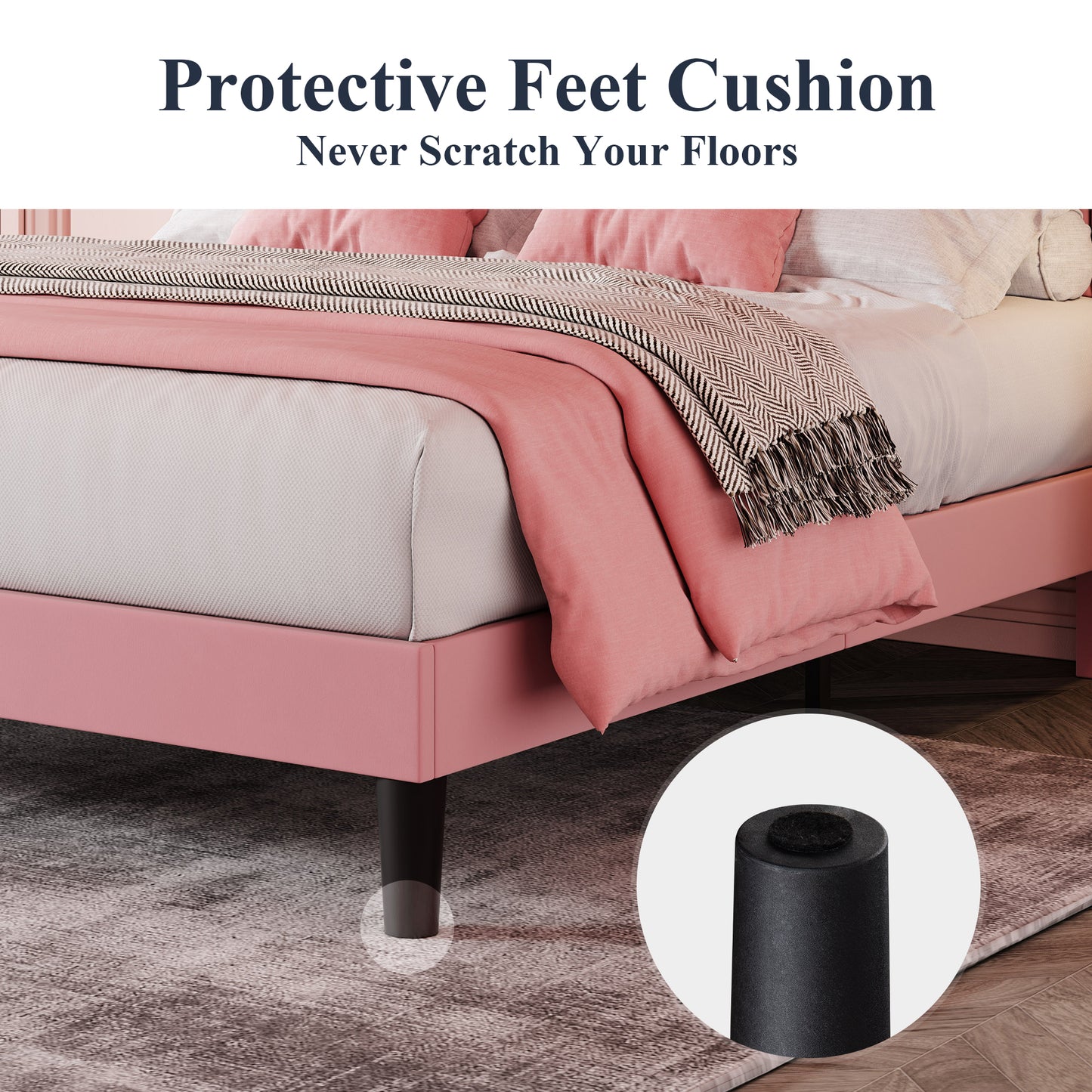 Allewie Velvet Upholstered Platform Bed Frame with Adjustable Vertical Channel Tufted Headboard