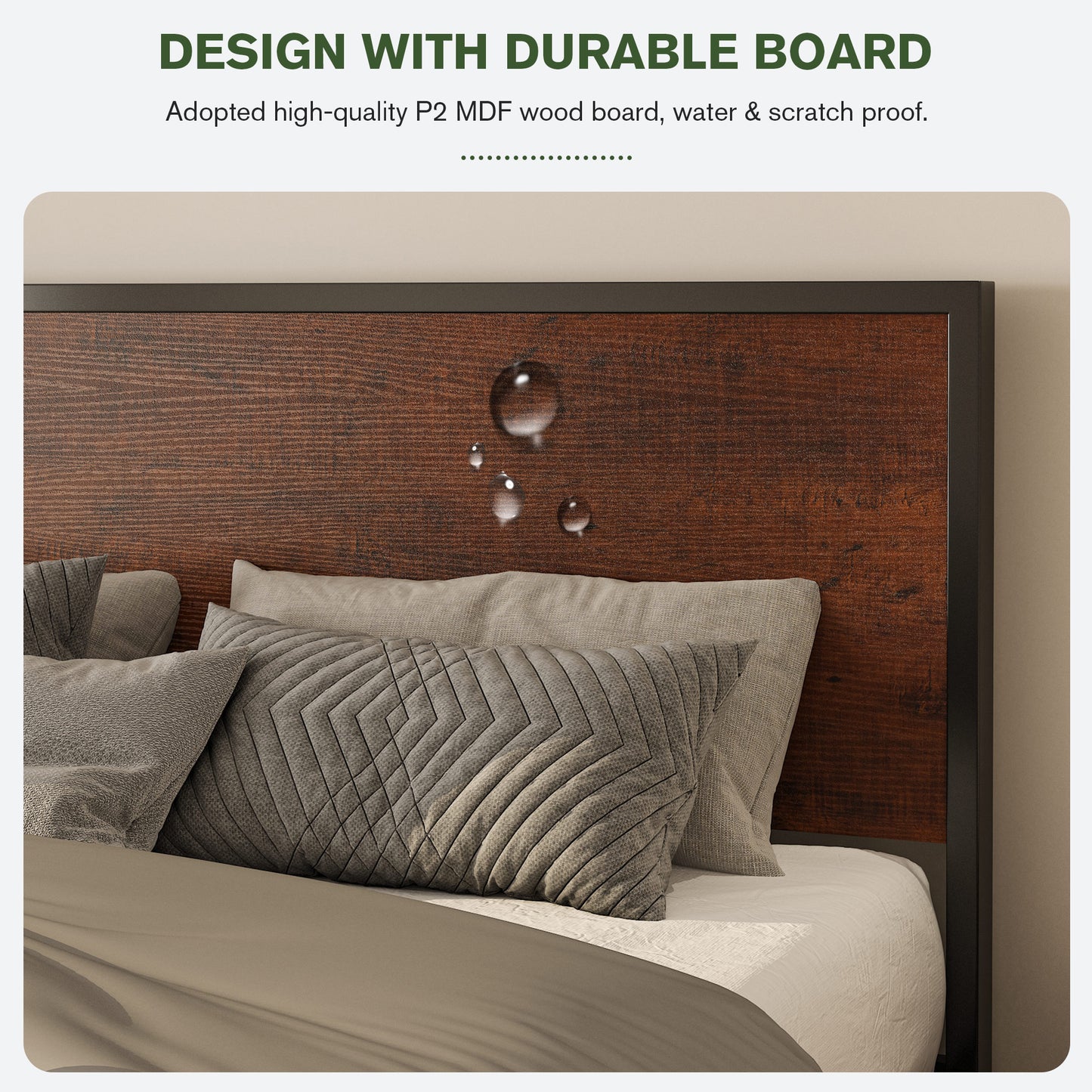 Allewie Heavy Duty Bed Frame with Sanders Headboard, Engineered Wood, 12'' Under Bed Storage