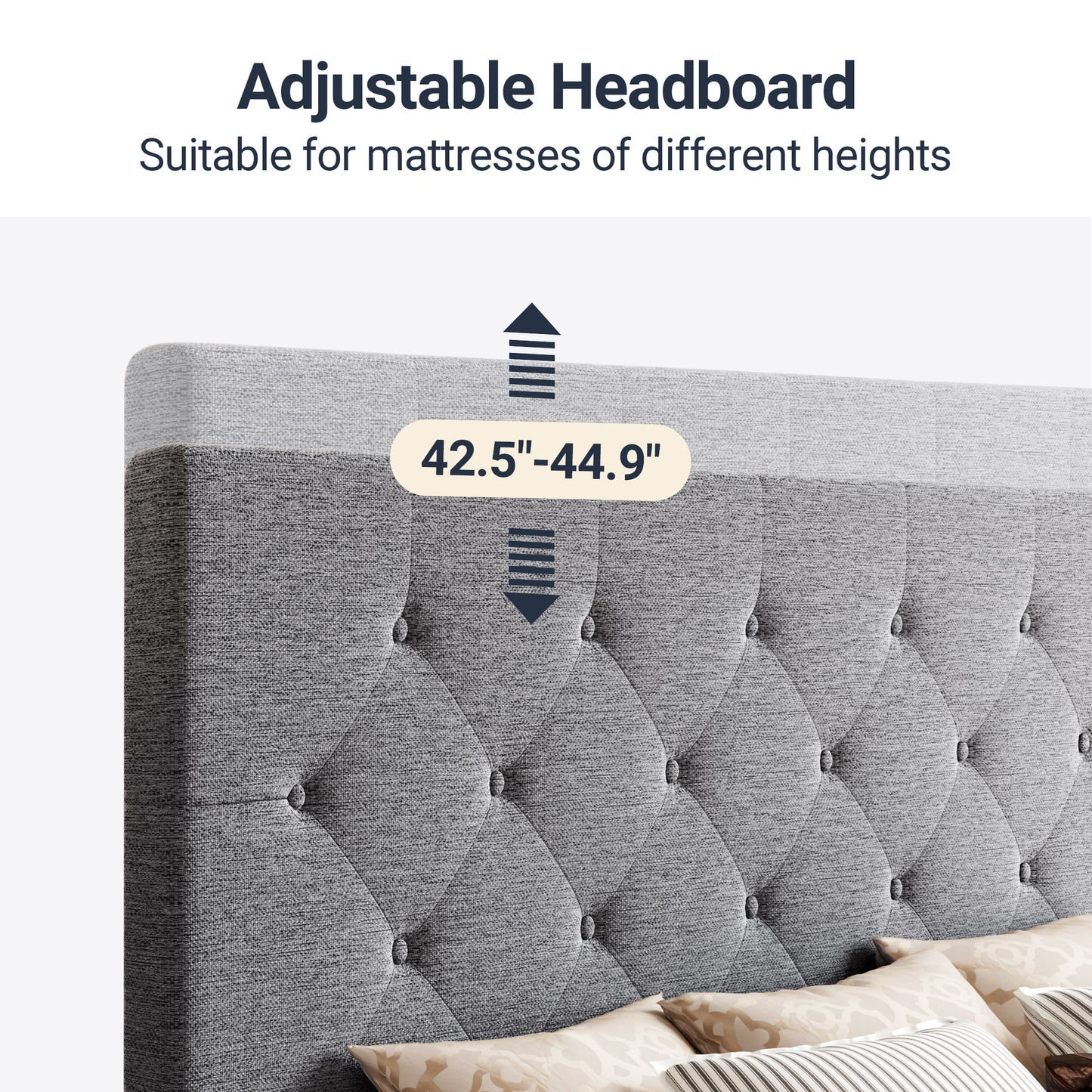 Allewie Queen Platform Bed Frame with 4 Drawers Storage and Headboard, Diamond Stitched Button Tufted Upholstered Mattress Foundation with Wood Slat Support, Dark Grey