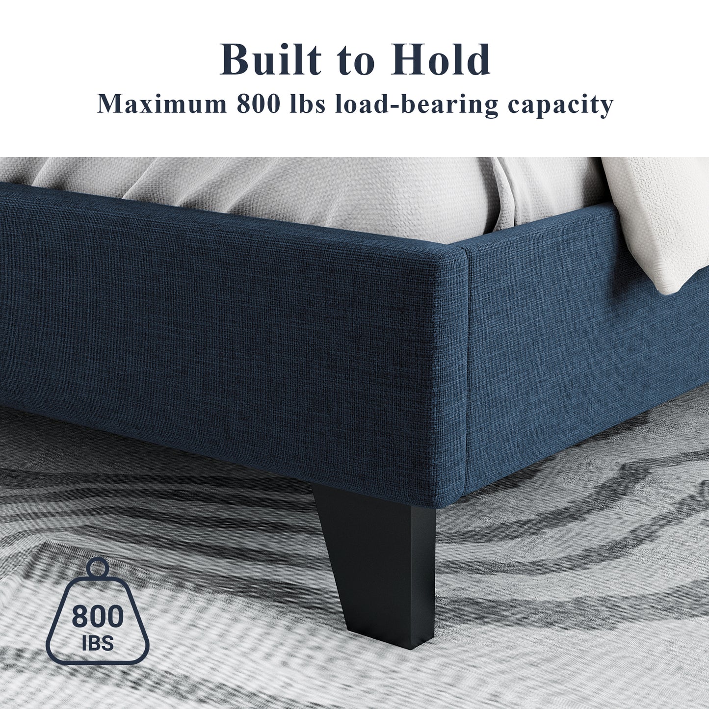 Allewie Platform Bed Frame with Wingback Fabric Upholstered Square Stitched Headboard and Wooden Slats, Grey