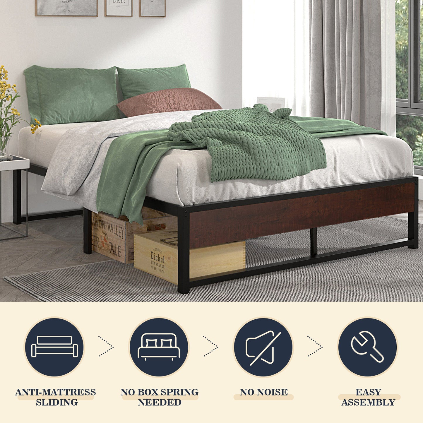 Allewie Black 14 Inch Metal Platform Bed Frame, Non-Headboard, Mattress Foundation with Metal Slat Support