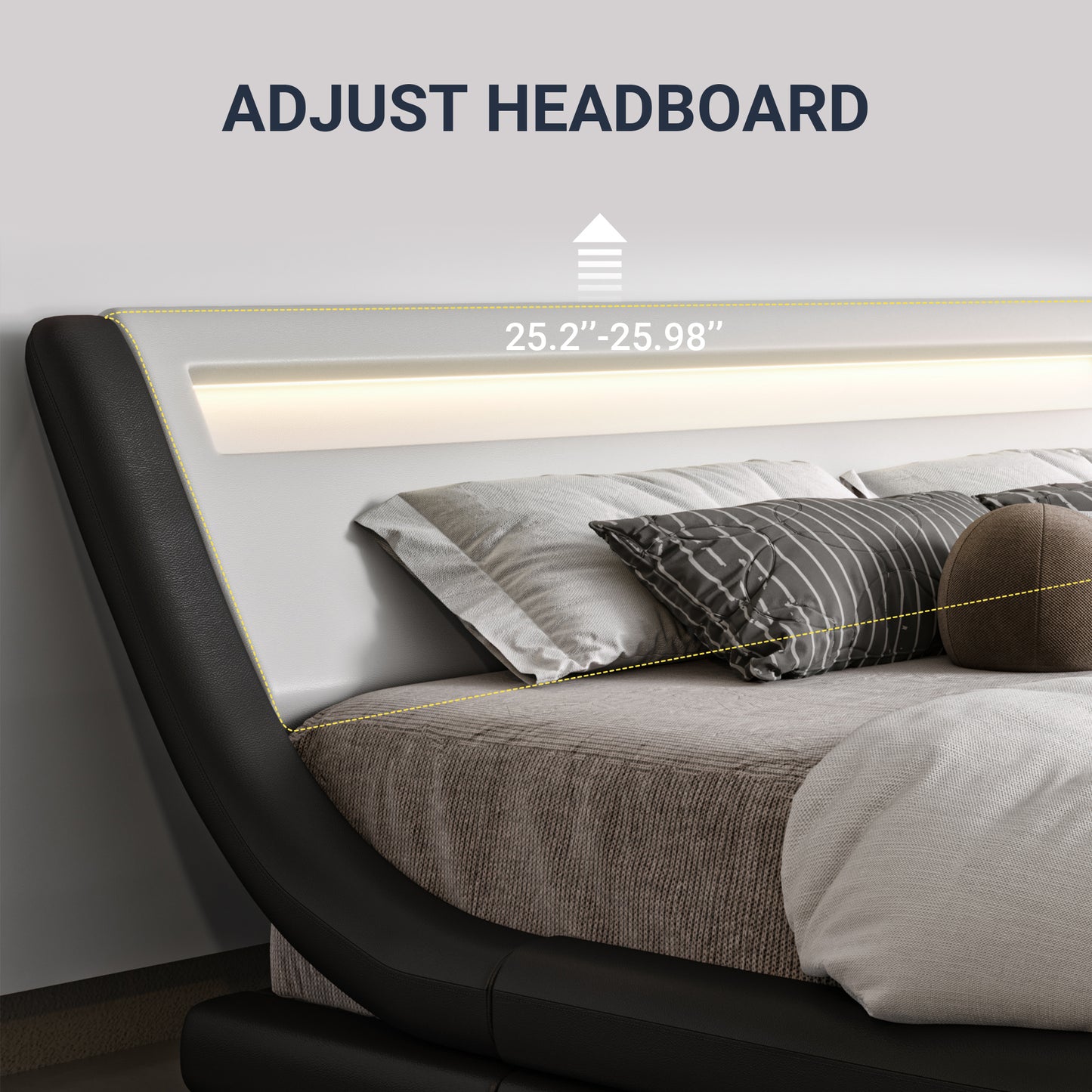 Allewie Full Size Wave-Like Curve Deluxe Upholstered Modern Bed Frame with LED Headboard