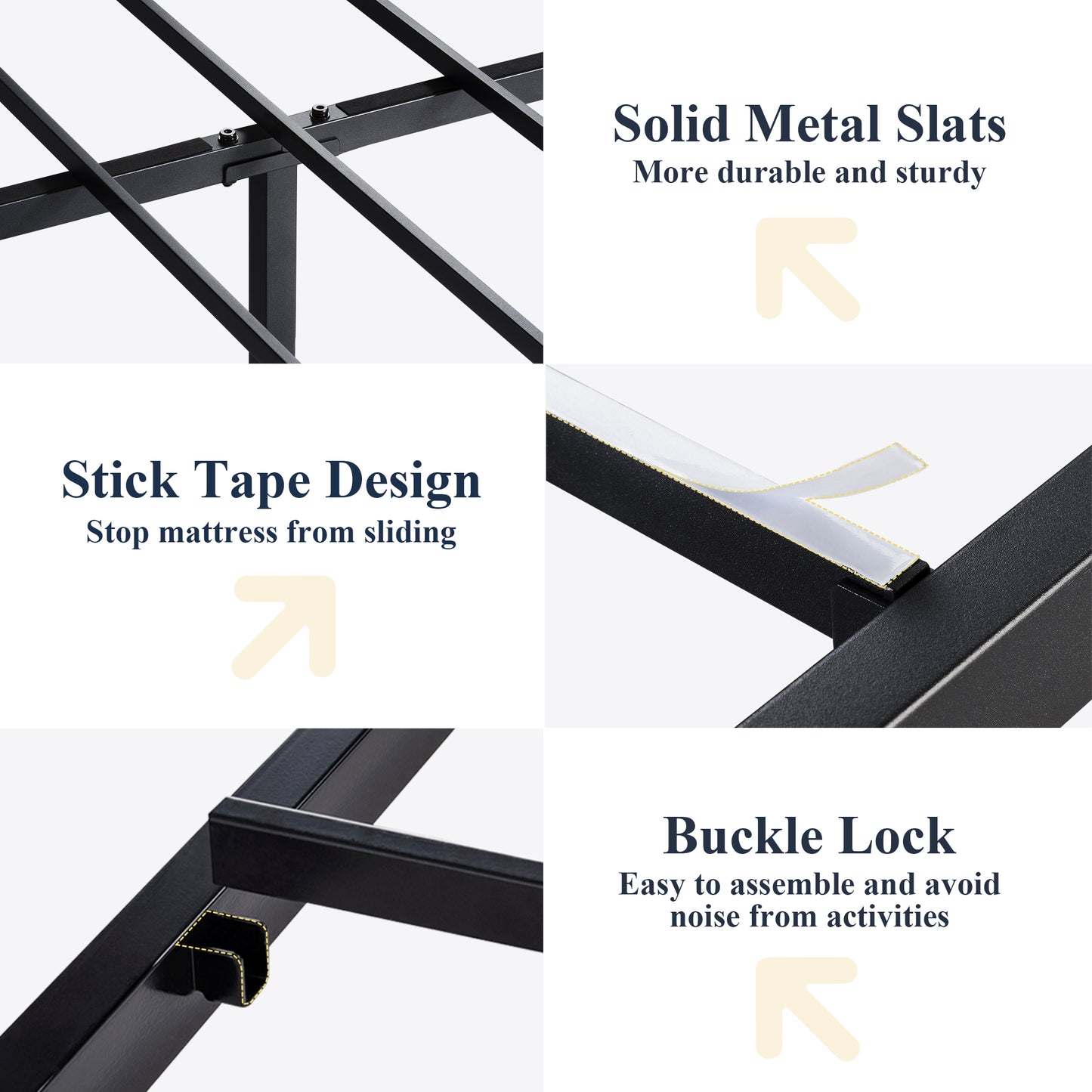 Allewie Black 14 Inch Metal Platform Bed Frame, Non-Headboard, Mattress Foundation with Metal Slat Support