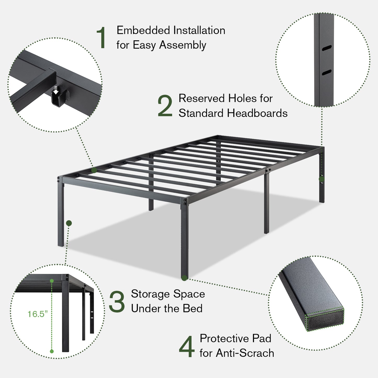 Allewie Heavy Duty Metal Platform Bed Frame with 16.5" Large Under Bed Storage Space, Noise-Free
