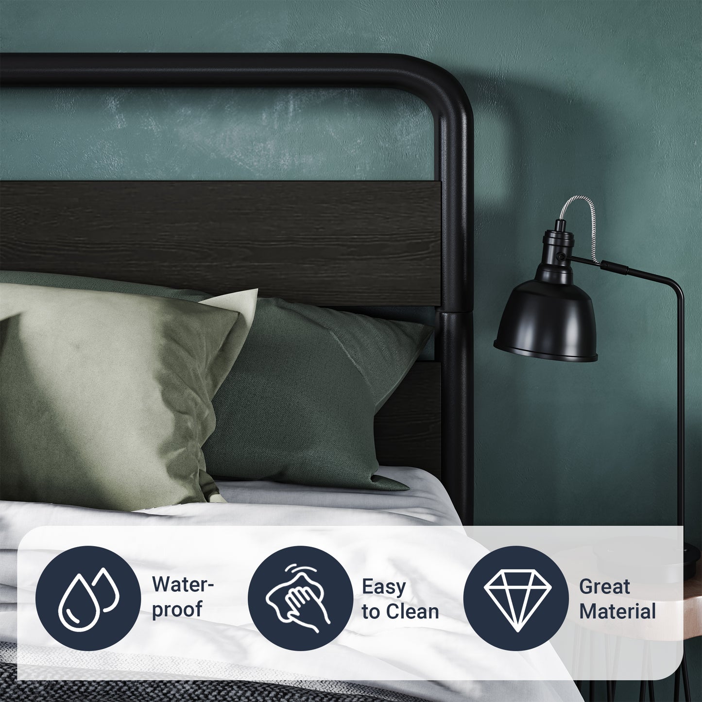 Allewie Metal Bed Frame with Wooden Headboard & Footboard, Heavy Duty Platform Frame with Under-Bed Storage