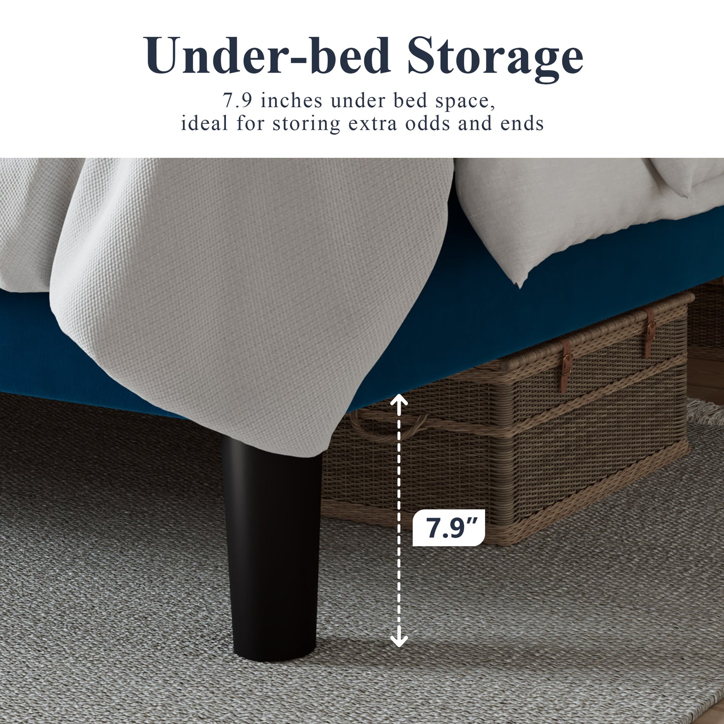Allewie Bed Frame, Velvet Upholstered Platform Bed with Adjustable Diamond Button Tufted & Nailhead Trim Headboard