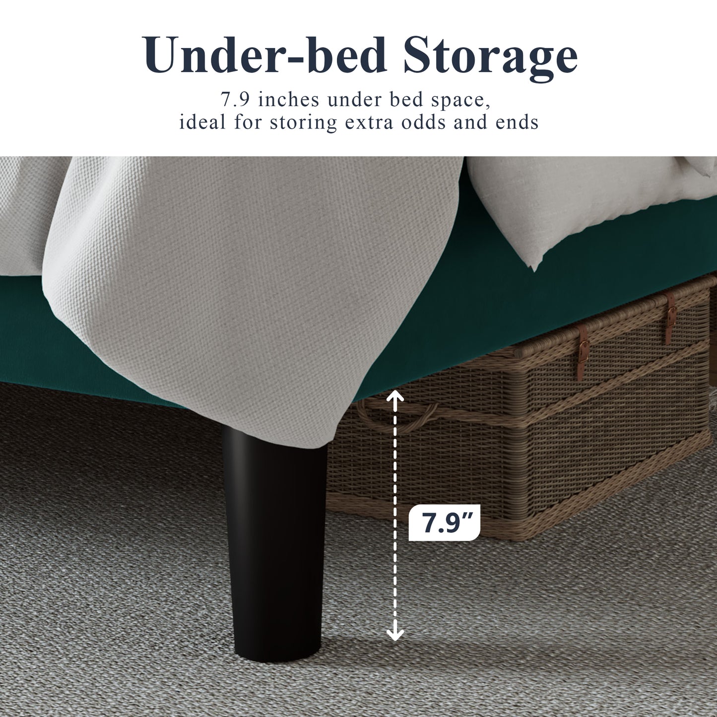 Allewie Bed Frame, Velvet Upholstered Platform Bed with Adjustable Diamond Button Tufted & Nailhead Trim Headboard