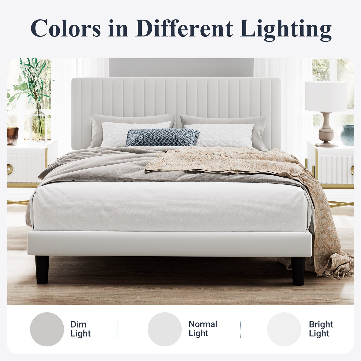 Allewie Velvet Upholstered Platform Bed Frame with Adjustable Vertical Channel Tufted Headboard