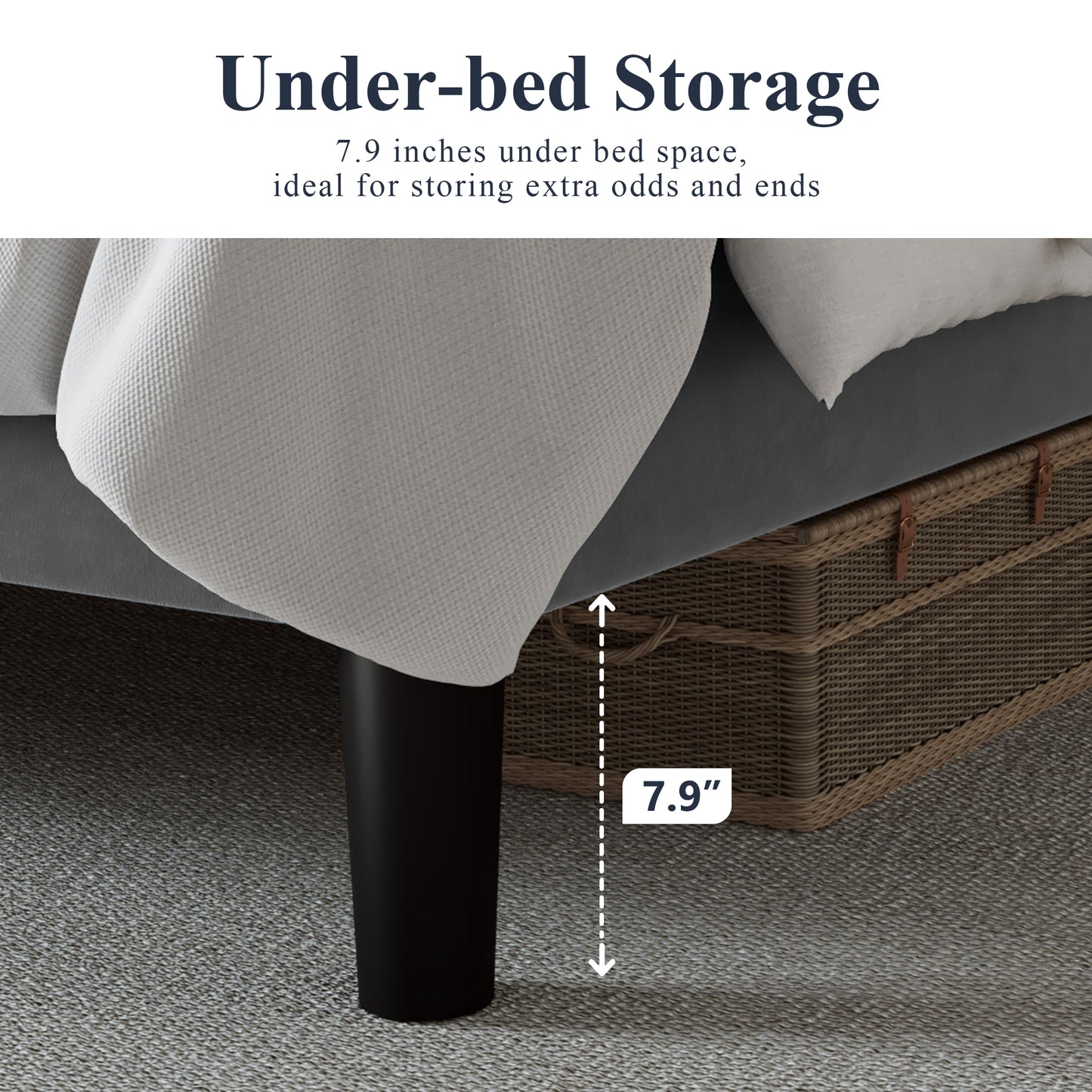 Allewie Bed Frame, Velvet Upholstered Platform Bed with Adjustable Diamond Button Tufted & Nailhead Trim Headboard