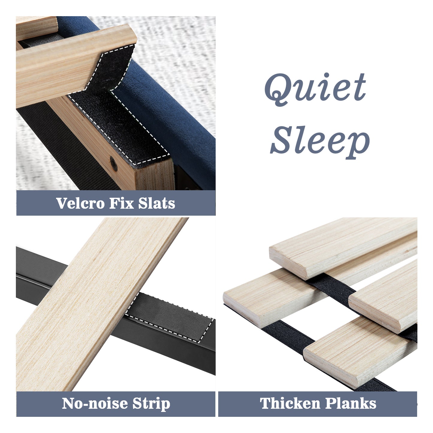Allewie Velvet Upholstered Bed Frame with Vertical Channel Tufted Headboard, Navy Blue