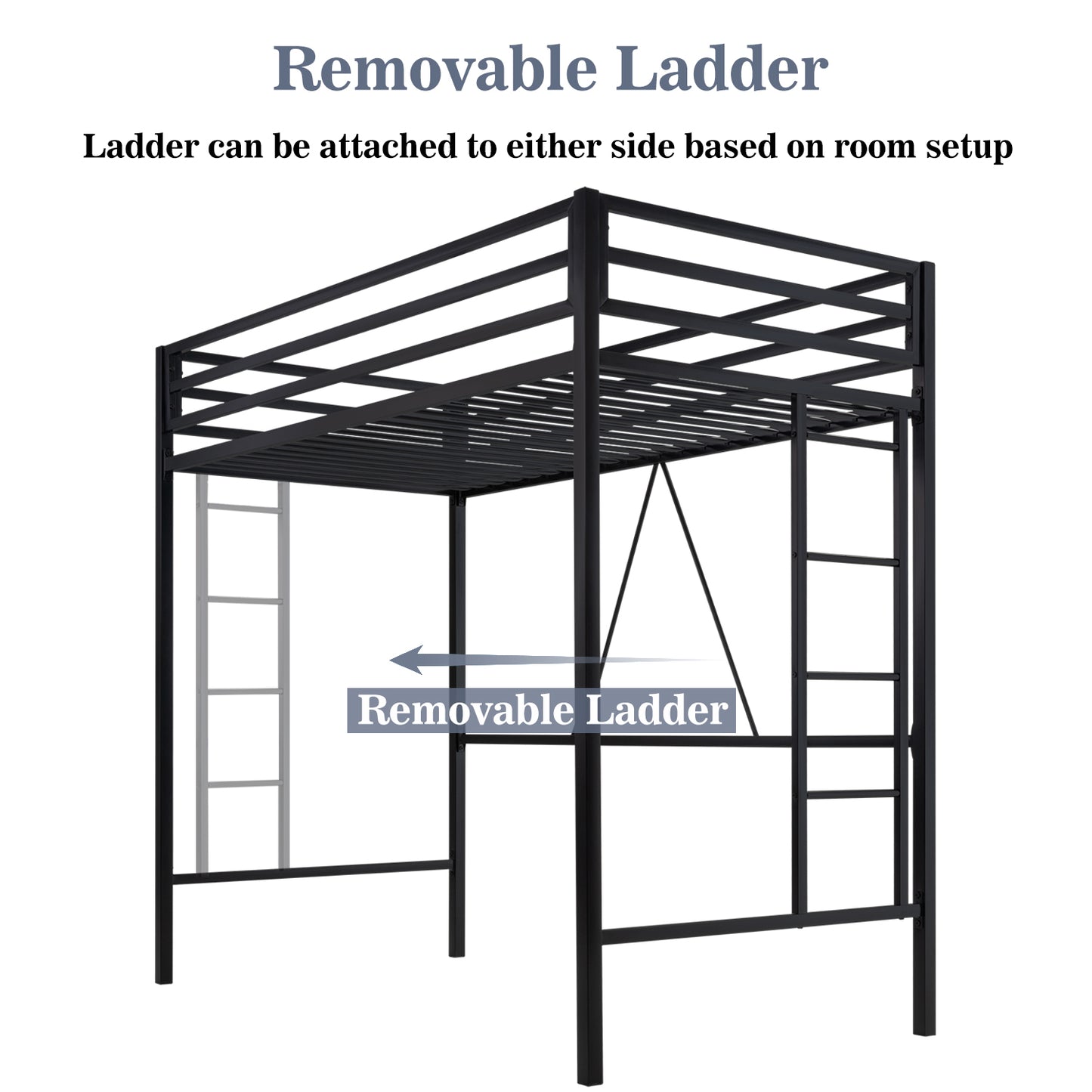 Allewie Heavy Duty Twin Size Loft Bed Frame with Full-Length Guardrail& Removable Stairs, Noise Free