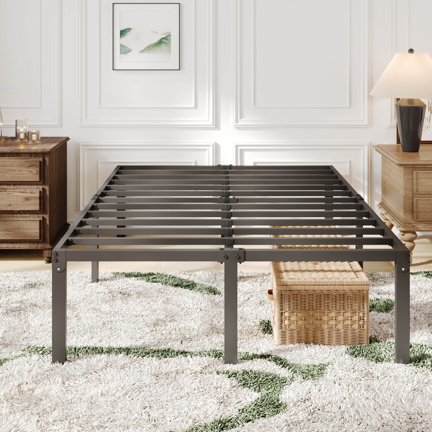 Allewie Heavy Duty Metal Platform Bed Frame with 16.5'' Large Under Bed Storage Space, Black