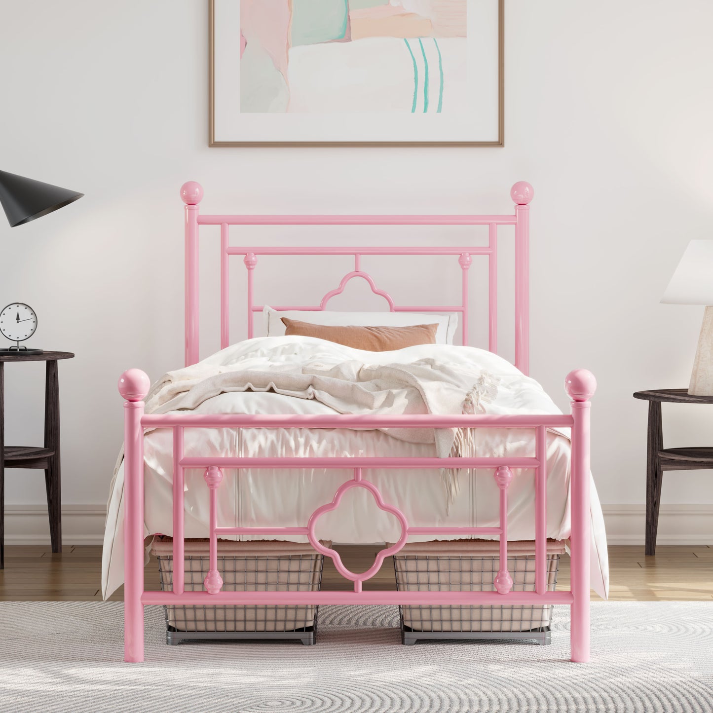 Allewie Metal Platform Bed Frame with Victorian Vintage Headboard and Footboard, Black