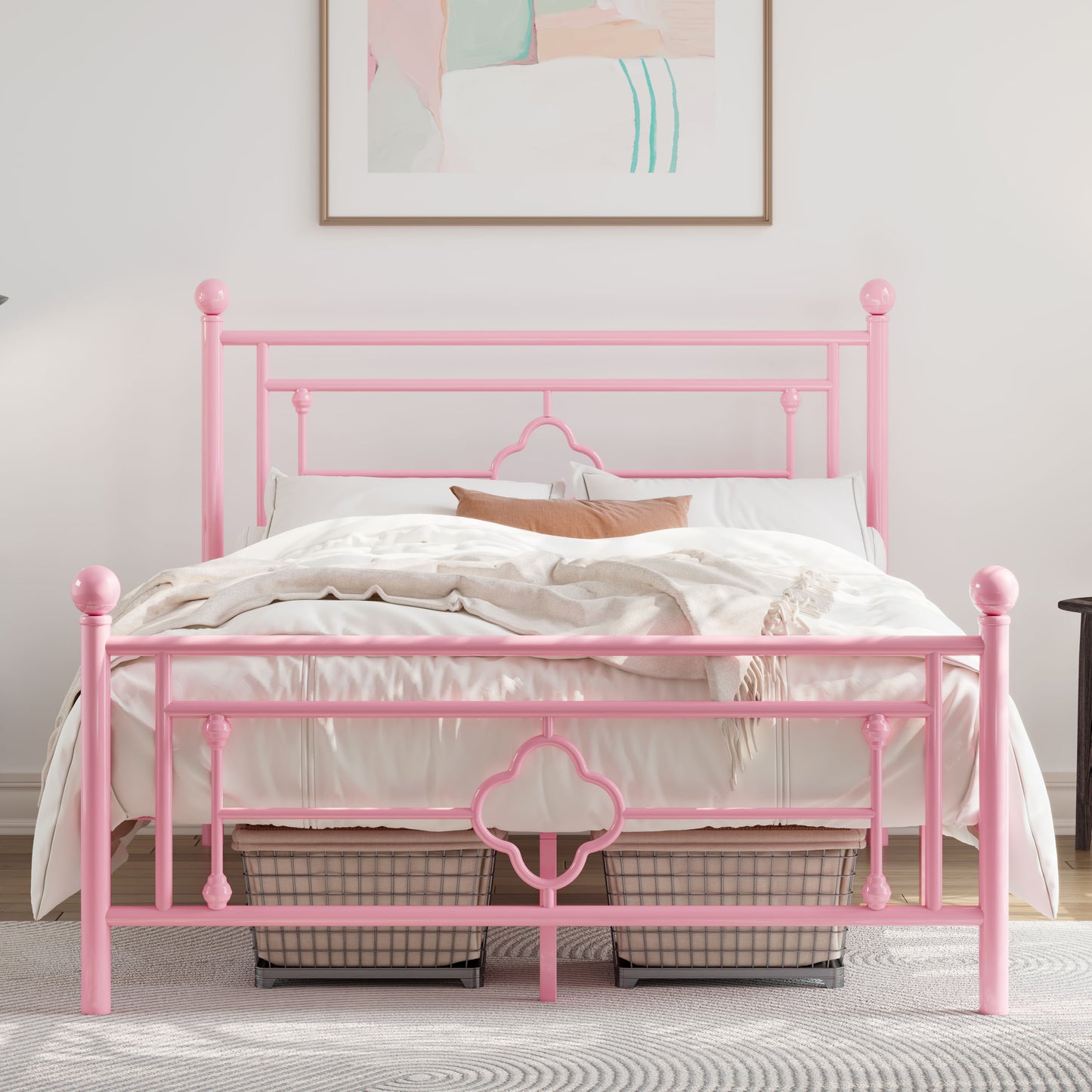 Allewie Metal Platform Bed Frame with Victorian Vintage Headboard and Footboard, Black