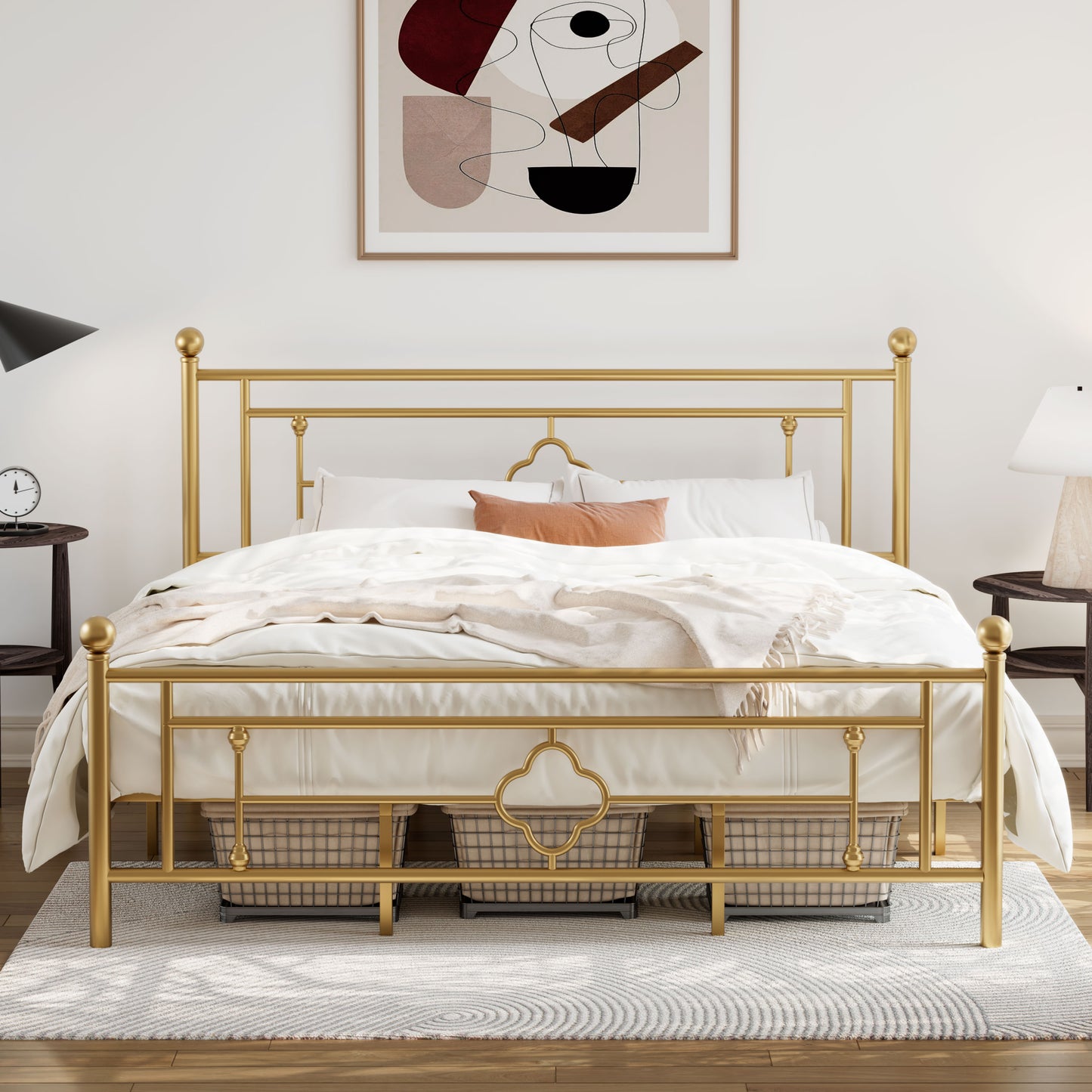 Allewie Metal Platform Bed Frame with Victorian Vintage Headboard and Footboard, Black