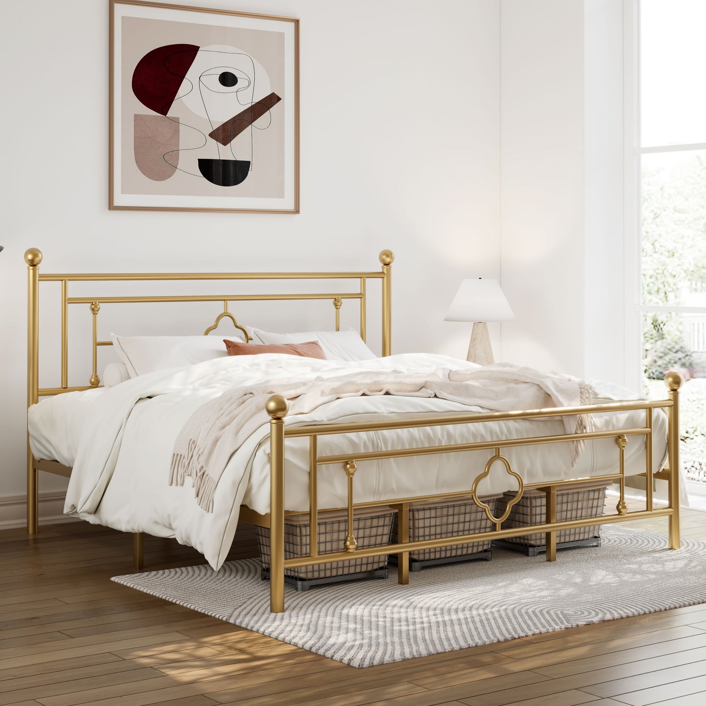 Allewie Metal Platform Bed Frame with Victorian Vintage Headboard and Footboard, Black
