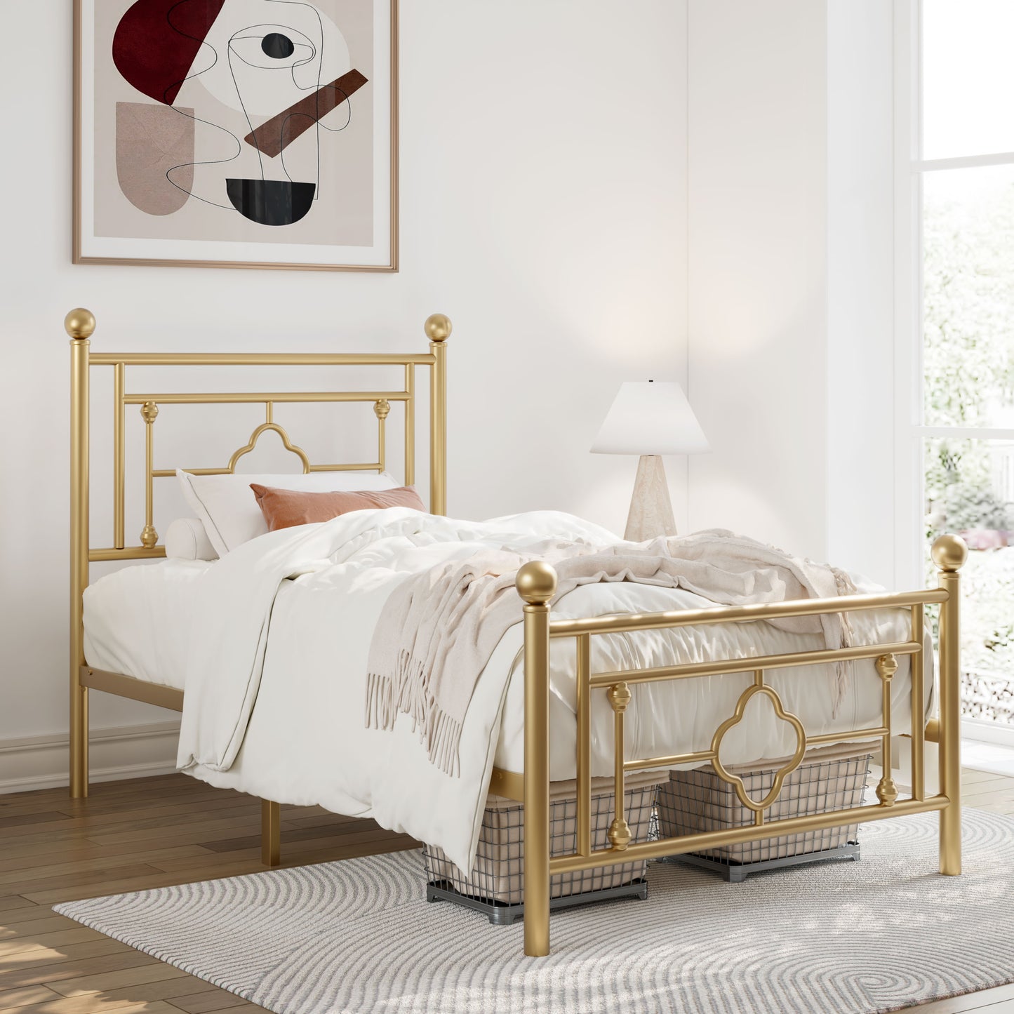 Allewie Metal Platform Bed Frame with Victorian Vintage Headboard and Footboard, Black