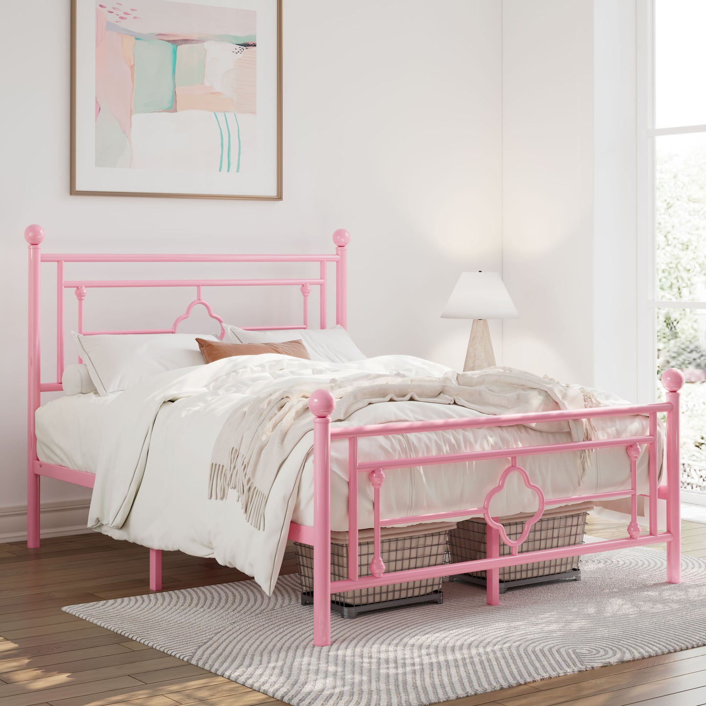 Allewie Metal Platform Bed Frame with Victorian Vintage Headboard and Footboard, Black