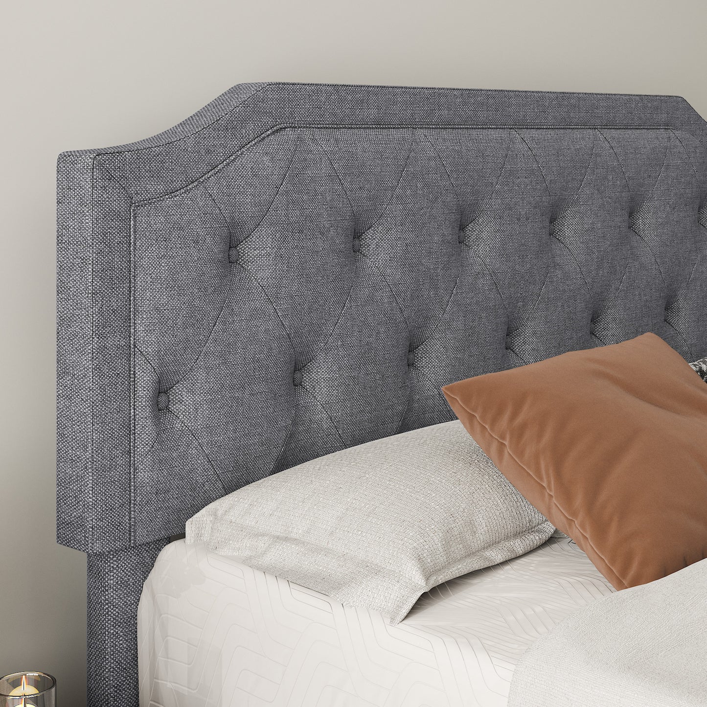 Allewie Upholstered Platform Bed Frame with Diamond Button Tufted Headboard, Sturdy Wood Slat Support