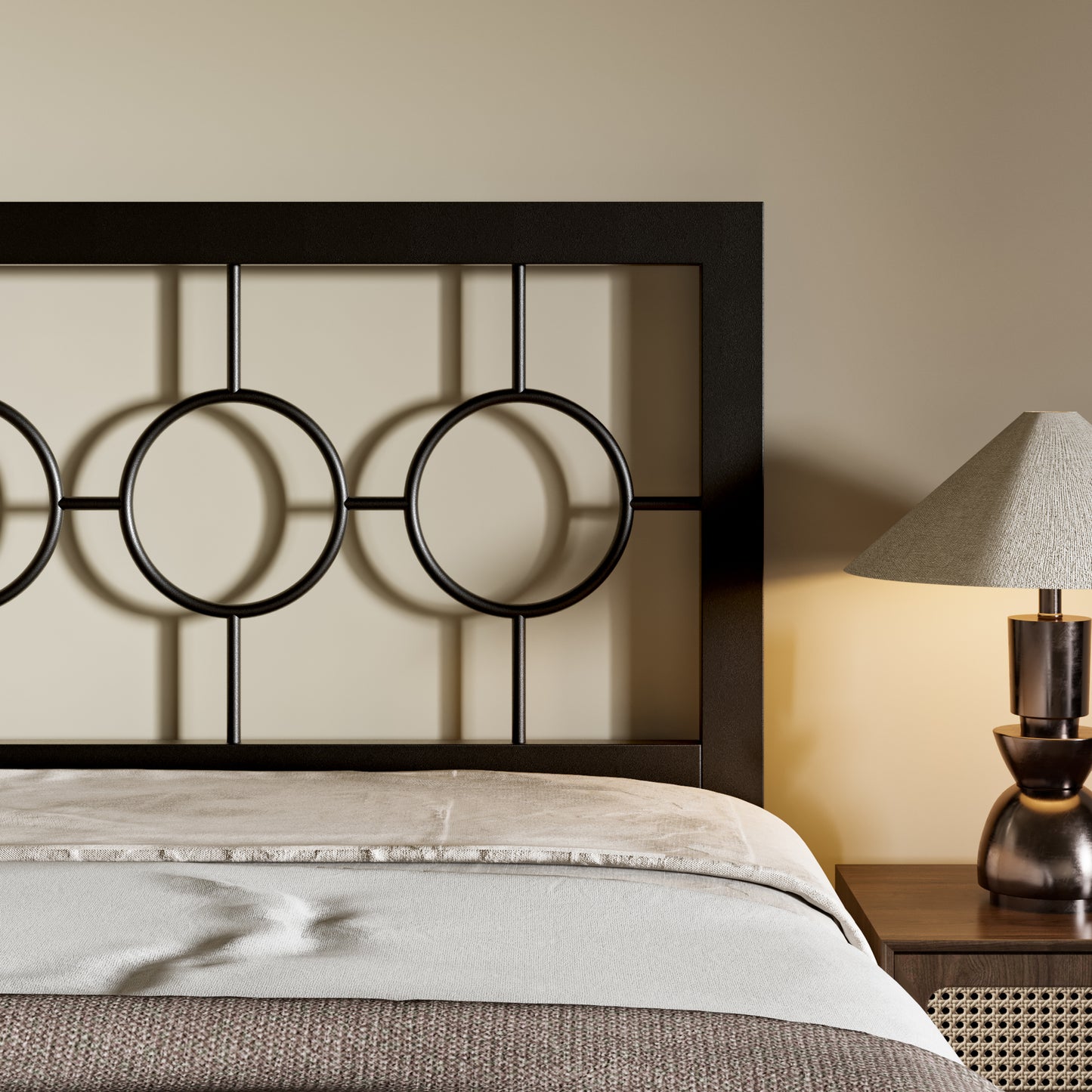 Allewie Metal Platform Bed Frame with Modern and Vintage Style Headboard