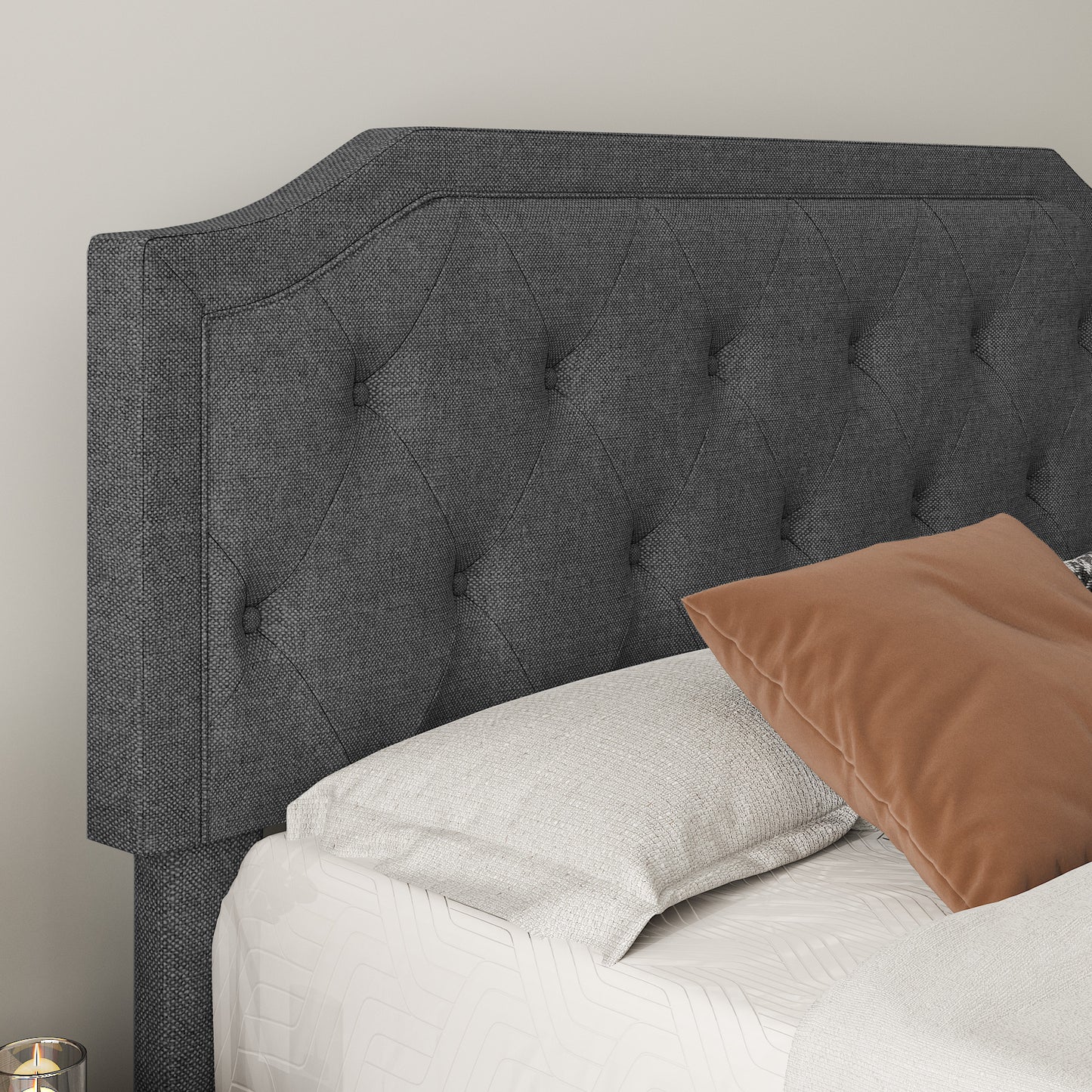 Allewie Upholstered Platform Bed Frame with Diamond Button Tufted Headboard, Sturdy Wood Slat Support
