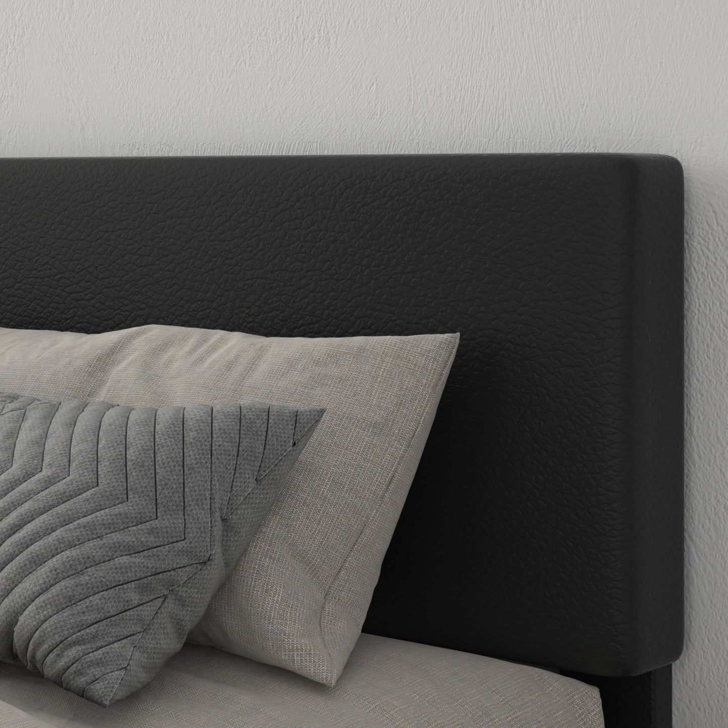 Allewie Platform Bed Fame with Upholstered Adjustable Leather Headboard, Black