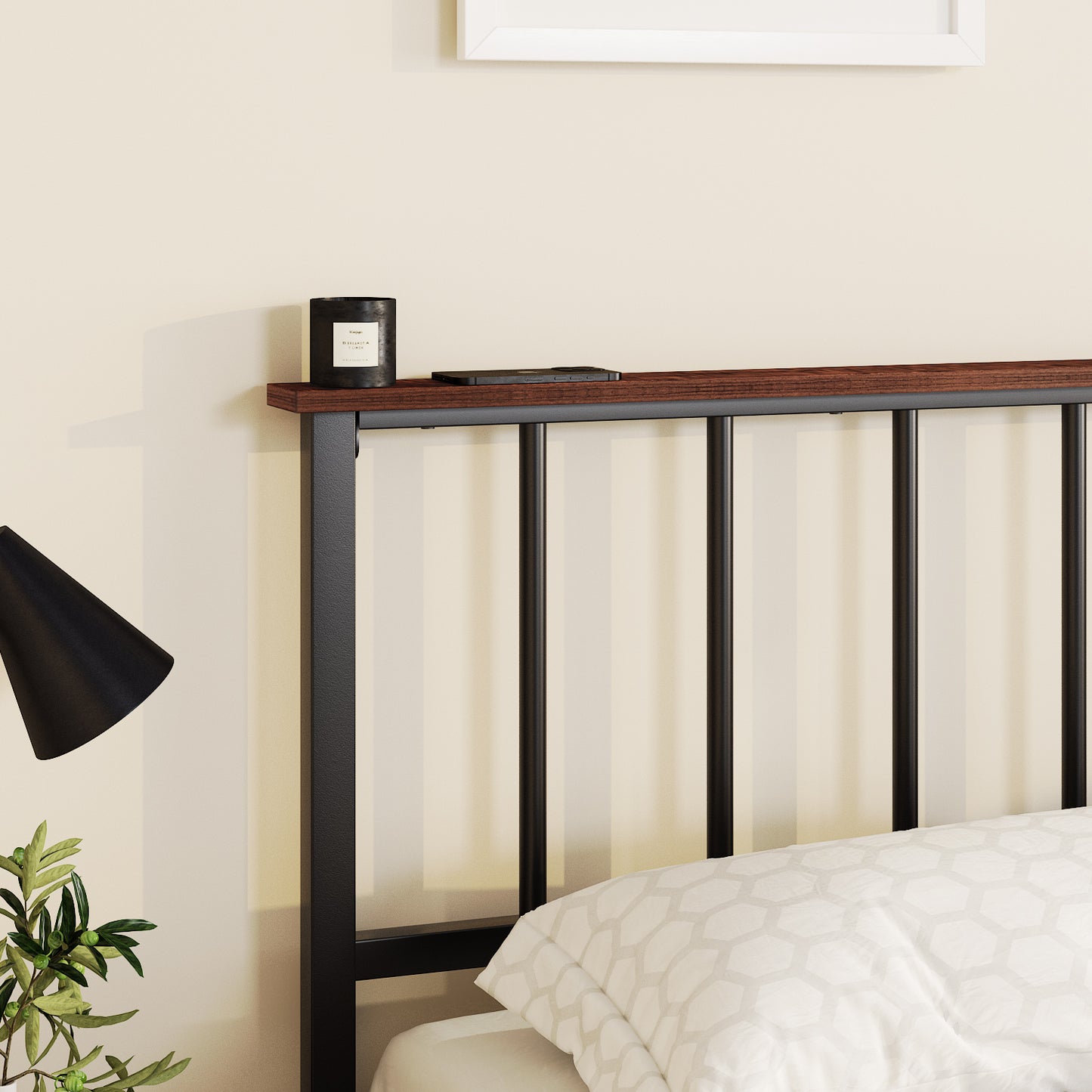 Allewie Queen Size Heavy Duty Metal Platform Bed Frame with Railing Headboard,Black