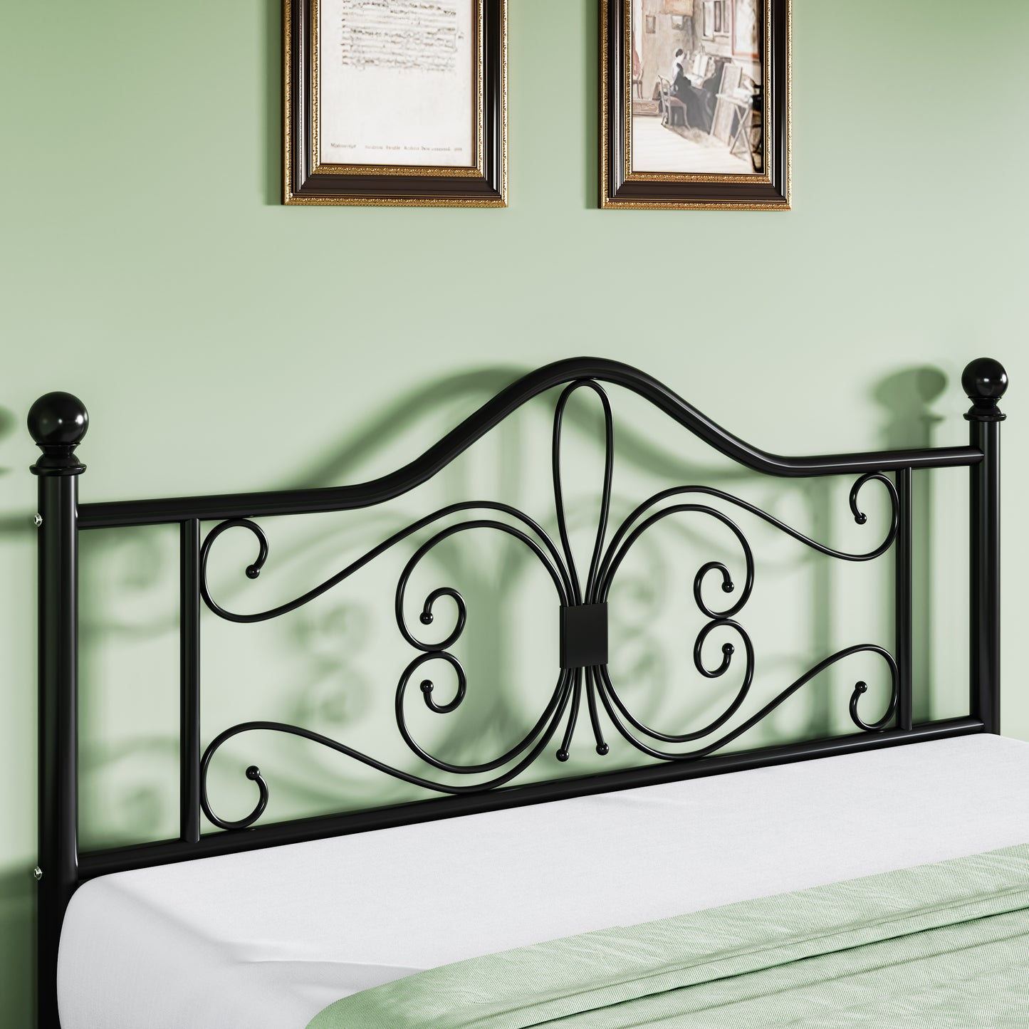 Allewie Vintage Metal Bed Frame with Butterfly Pattern Design Headboard & Footboard
