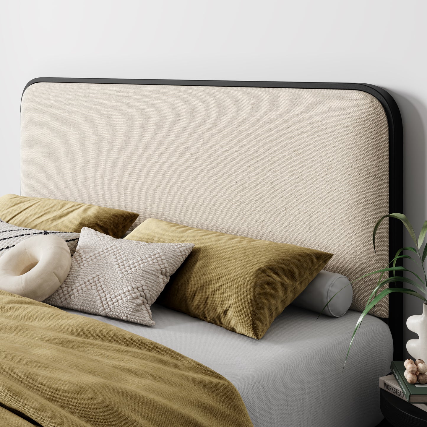 Allewie Metal Platform Bed Frame with Curved Upholstered Headboard and Footboard