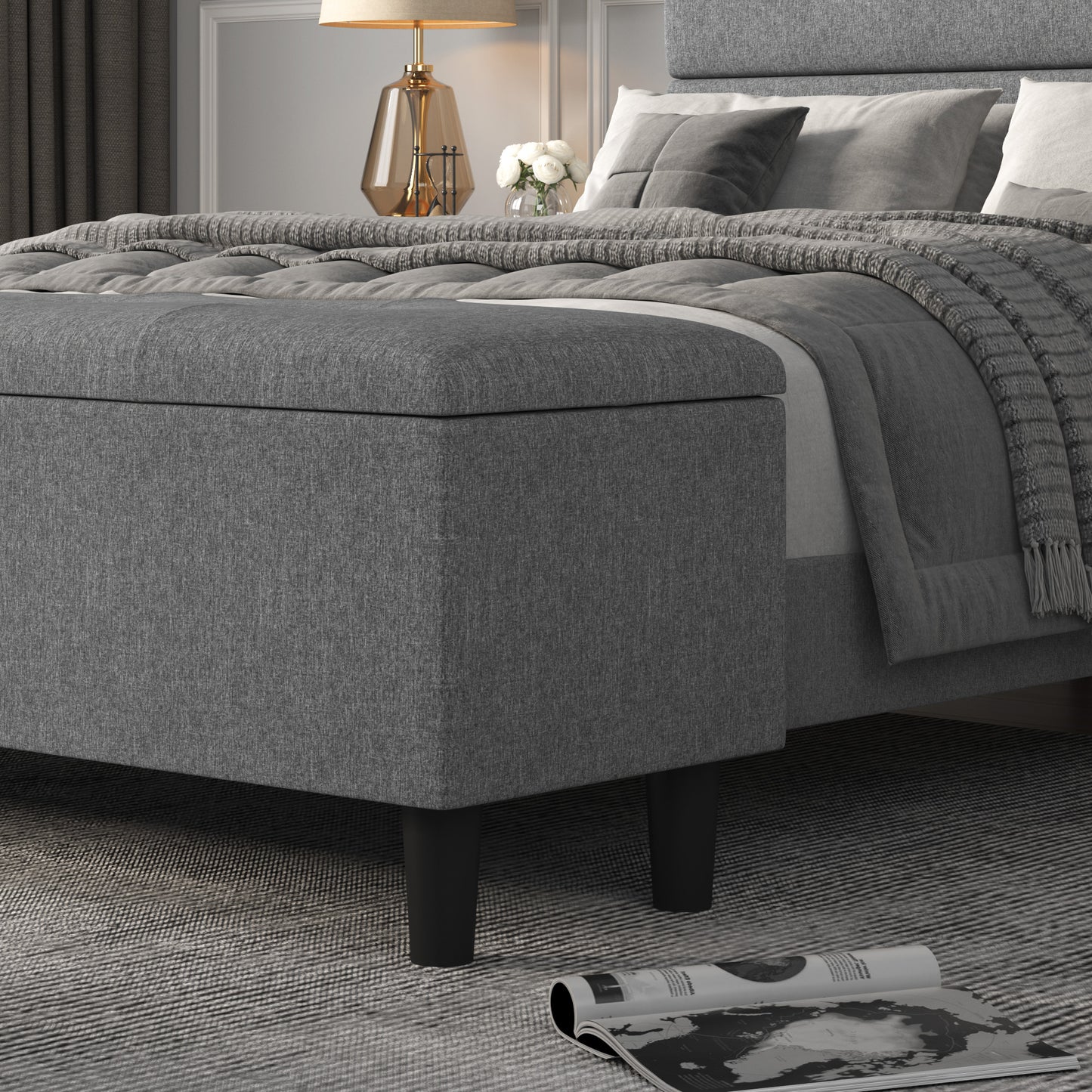 Allewie Queen Upholstered Platform Bed Frame with Storage Bench