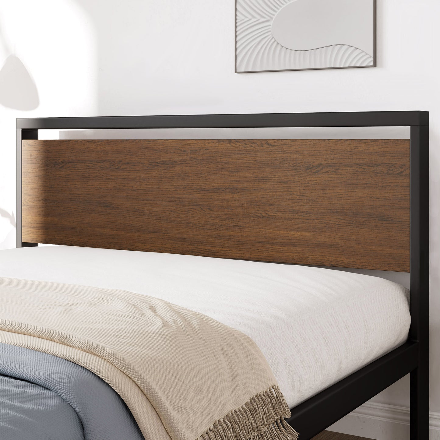 Allewie King Size Platform Bed with Wood Headboard and Footboard, Heavy Duty Metal Slat
