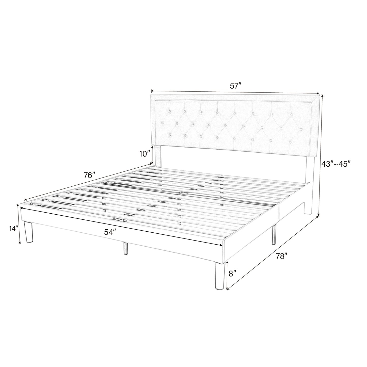 Allewie Bed Frame Upholstered Platform Bed with Adjustable Headboard