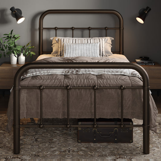 Allewie Metal Platform Bed Frame with Victorian Style Wrought Iron-Art Headboard/Footboard, Antique Gold