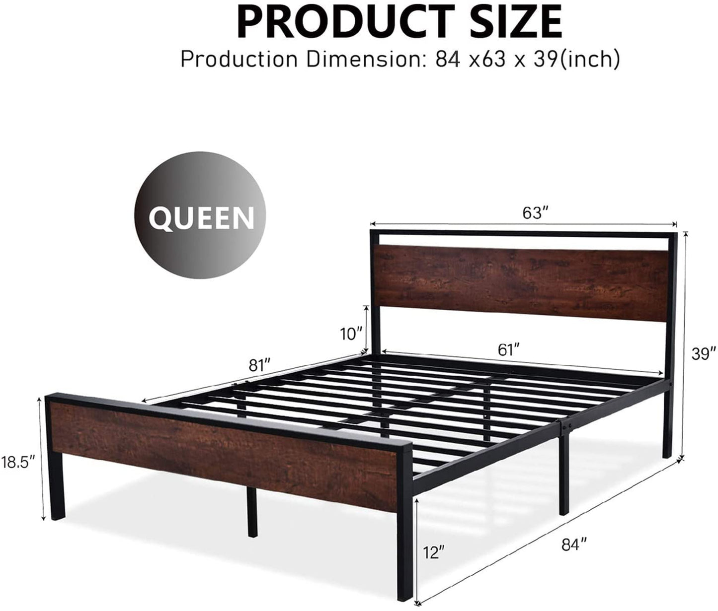 Allewie Sanders Platform Bed Frame with Wood Headboard and Footboard, Heavy Duty Metal Slat