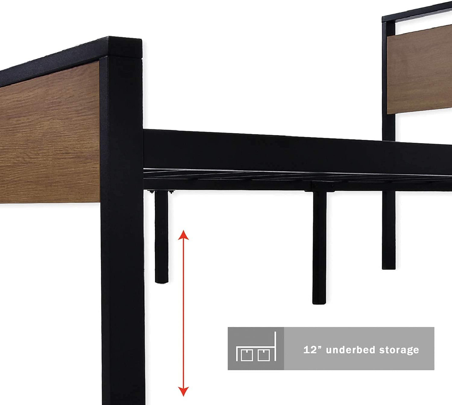 Allewie Walnut Full Size Platform Bed Frame with Wood Headboard and Footboard, Heavy Duty Metal Slat