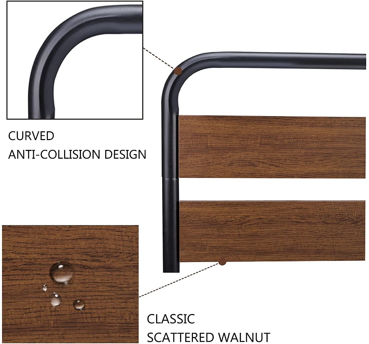 Allewie Metal Bed Frame with Wooden Headboard & Footboard, Heavy Duty Platform Frame with Under-Bed Storage