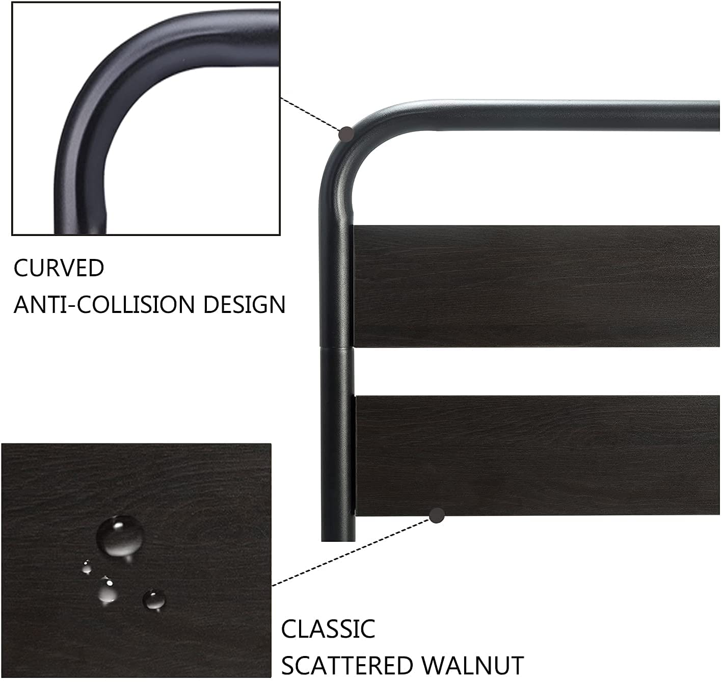 Allewie Black Queen Size Metal Bed Frame with Wooden Headboard & Footboard, Heavy Duty Platform Frame with Under-Bed Storage