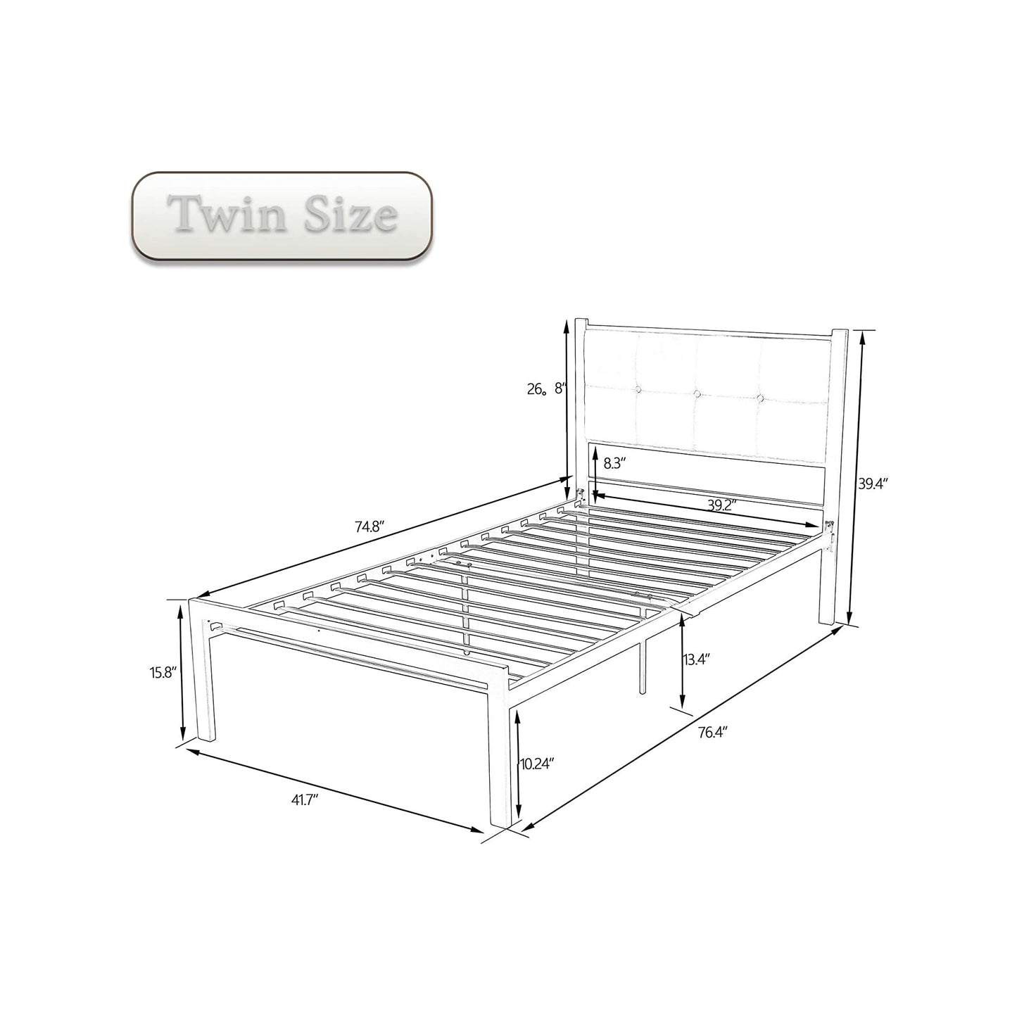 Allewie Twin Platform Bed with Upholstered Button Tufted Headboard with 11" Under-Bed Storage, Grey